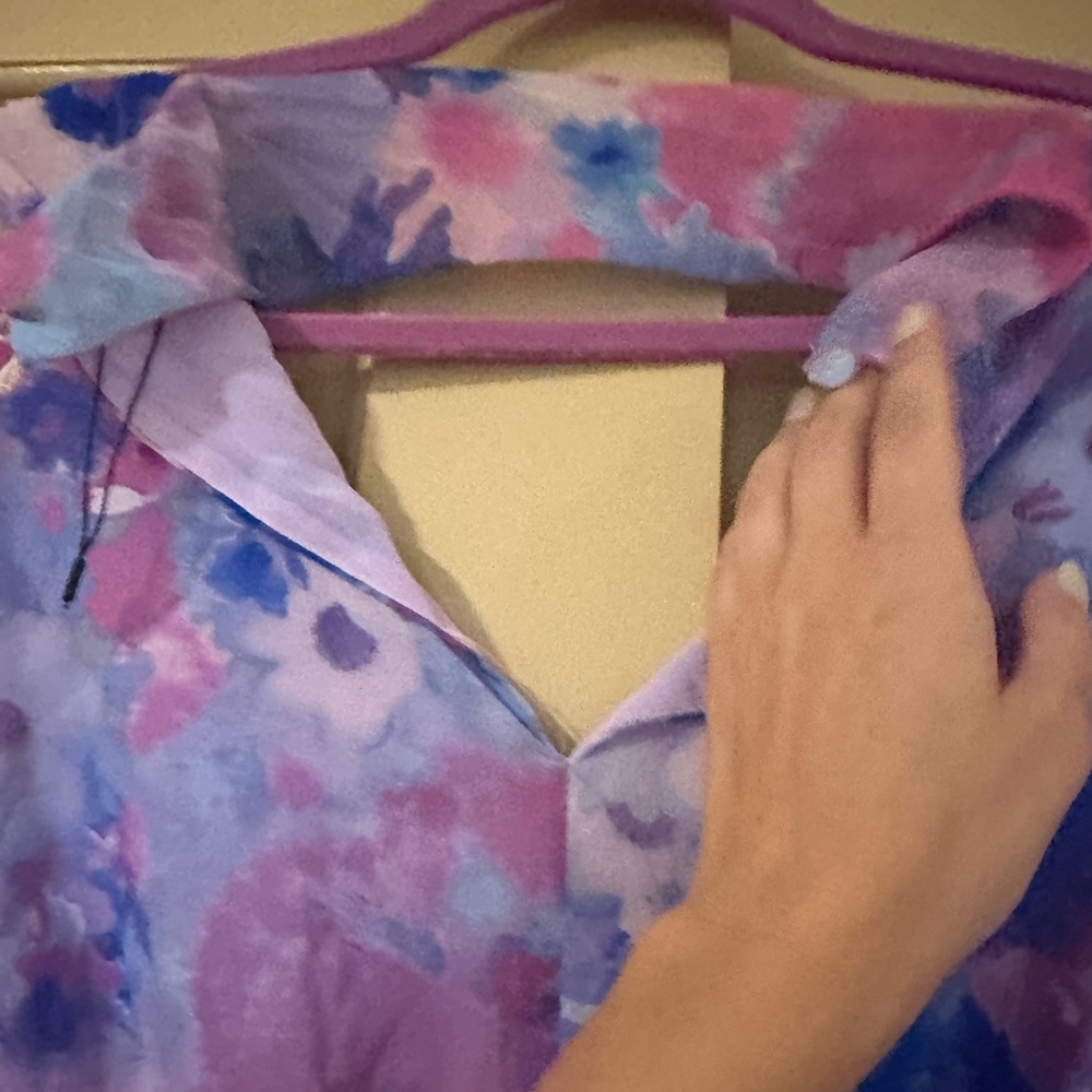 Zara Pink and Blue Long Sleeve Wrap Blouse - Picture 4 of 5